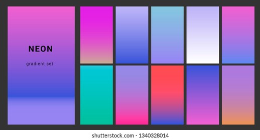 Retrowave duotone neon gradient. Futuristic style swatches for design.