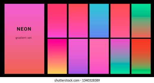 Retrowave duotone neon gradient. Futuristic style swatches for design.