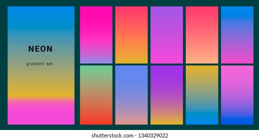 Retrowave duotone neon gradient. Futuristic style swatches for design.