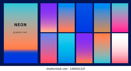 Retrowave duotone neon gradient. Futuristic style swatches for design.