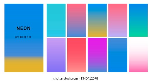 Retrowave duotone neon gradient. Futuristic style swatches for design.