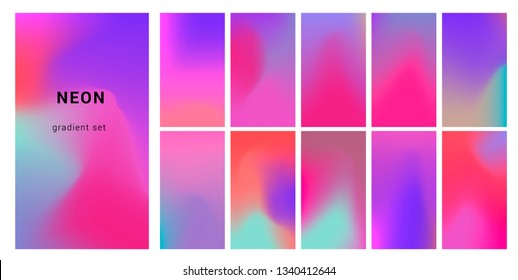 Retrowave duotone neon gradient. Futuristic style swatches for design.