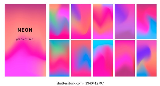 Retrowave duotone neon gradient. Futuristic style swatches for design.