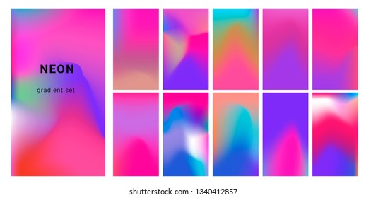 Retrowave duotone neon gradient. Futuristic style swatches for design.