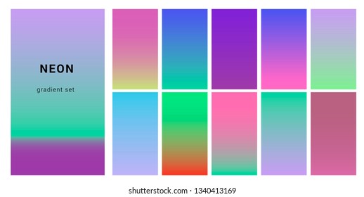Retrowave duotone neon gradient. Futuristic style swatches for design.