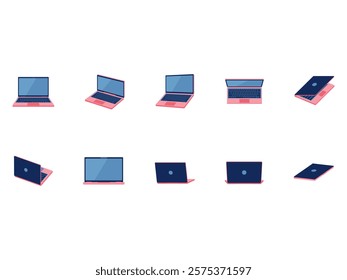 Retrowave Isometric Laptop Element Set