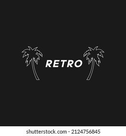 Retrowave linear palm tree 1980s style with RETRO title. Synthwave black and white composition of palm tree silhouettes and text RETRO. Design element for retrowave style projects. Vector illustration