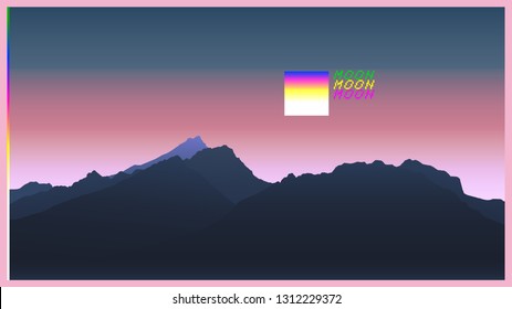 Retrowave mountain scene soft pastel neon gradient background template aesthetic feeling