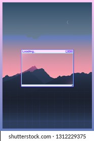 Retrowave Mountain Scene Soft Pastel Neon Gradient Background With Windows OS Style Frame Background, Aesthetic Feeling