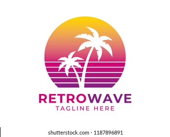 Retrowave palms logotype
