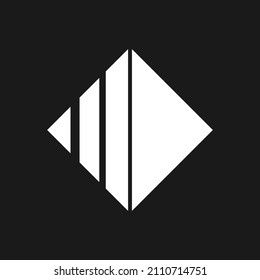 Retrowave rhombus 1980s style. Synthwave style rhombus with vertical stripes. Black and white retrowave design element. Flat geometry for poster, cover, merch in vaporwave style. Vector illustration.