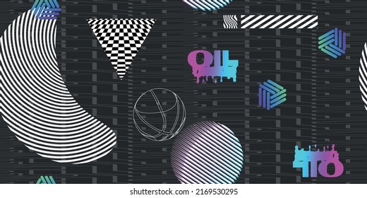 Retrowave shapes flat-UI, Retrofuturistic. Digital box 80s and 90s, old-interface, button, icons. Trendy elements for merch 