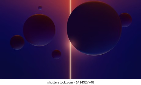 Retrowave space - cosmic background of luminescence sphere shape and glowing light ray, retro modern background template