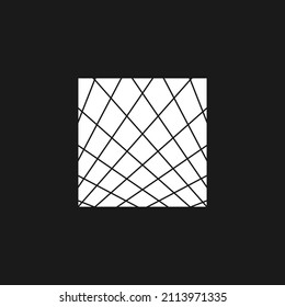 Retrowave square 1980s style with perspective grid pattern. Synthwave black and white retrowave design element. Square with grid for poster, merch in vaporwave style. Vector illustration.