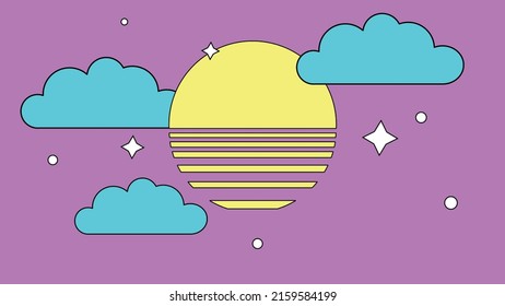 Retrowave style sunset scene. Vector illustration.