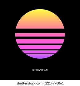 Retrowave sun black background. Digital space. Vector illustration. stock image.