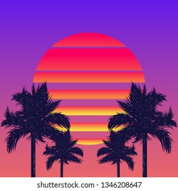 Retrowave sun and palm trees