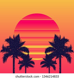 Retrowave sun and palm trees