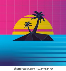 Retrowave sunset island design