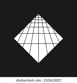 Retrowave, synthwave rhombus 1980s style with perspective grid pattern. Black and white shape retrowave design element. Rhombus geometry for poster, merch in vaporwave style. Vector illustration.