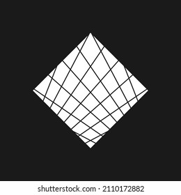 Retrowave, synthwave rhombus 1980s style with perspective grid pattern. Black and white retrowave design element. Rhombus with grid for poster, merch in vaporwave style. Vector illustration.