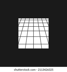 Retrowave, synthwave square 1980s style with perspective grid pattern. Black and white shape retrowave design element. Square geometry for poster, merch in vaporwave style. Vector illustration.