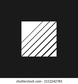 Retrowave, synthwave square with inclined stripes 1980s style. Striped square shape. Black and white retrowave design element for poster, cover, merch in vaporwave style. Vector illustration.