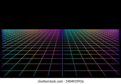 Retrowave and synthwave style background with neon laser grid extending to the horizon.