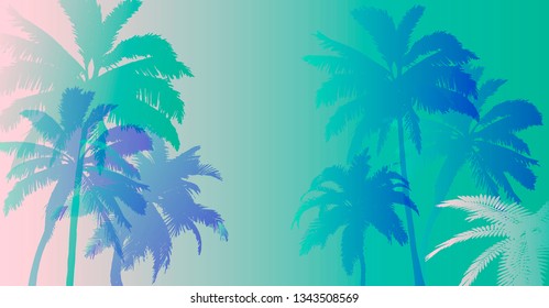 Retrowave/ synthwave style summer poster template with palms and sunset. Music cover, club party event template in retrofuturistic style.