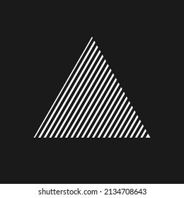 Retrowave triangle with diagonal stripes 1980s style. Retrowave black and white triangle design element for poster, cover, banner, merch in vaporwave style. Vector illustration.