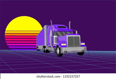 Retrowave truck at sunset