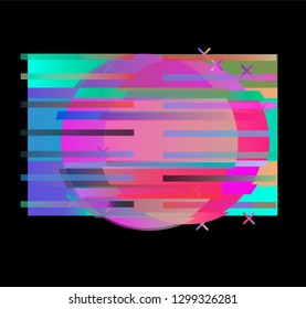 Retrowave/ vaporwave style frame, glitch art element for icon/ logo/ poster design. Abstract shapes with VHS artefact.