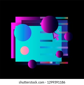 Retrowave/ vaporwave style frame, glitch art element for icon/ logo/ poster design. Abstract shapes with VHS artefact.