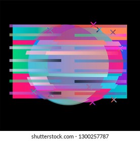Retrowave/ vaporwave style frame with glitch effect. Design element for icon, logotype design.