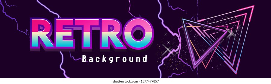 Retrowave virtual reality, laser sky show, sci-fi horizontal banner, neon on a background of a triangle in starry space. synthwave vector background
