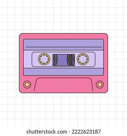 Retrowave y2k Cassette. Old cassette on grid background