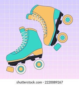 Retrowave y2k Roller skates. 1990s fashion. Maiden print for graphic t-shirt, journal cover, wrapping paper