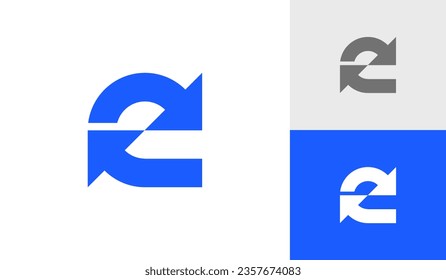 Retry or recycle icon letter E logo design