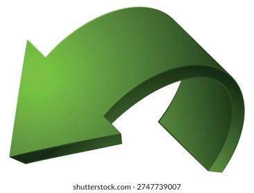 Return arrow. 3d green element. Rotated motion symbol
