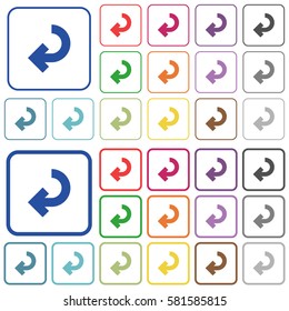 Return arrow color flat icons in rounded square frames. Thin and thick versions included.