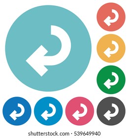Return arrow flat white icons on round color backgrounds