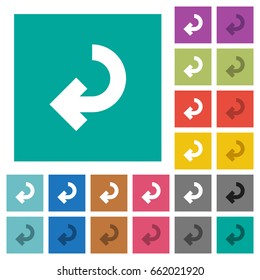 Return arrow multi colored flat icons on plain square backgrounds. Included white and darker icon variations for hover or active effects.