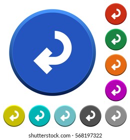 Return arrow round color beveled buttons with smooth surfaces and flat white icons