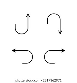 Return arrow is set of icons. Signs are forward, backward, up, down. Vector sign in simple style isolated on white background. Original size 64x64 pixels.