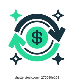 Ícone da Linha de Setas de Retorno, Símbolo de Estrutura de Tópicos para Ciclo de Lucro, Fluxo de Investimento, Recuperação de Negócios, Rotatividade Financeira e Otimização de Processos. Ícone de sinal vetorial.