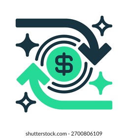 Return Arrows Line Icon, Outline Symbol for Profit Cycle, Investment Flow, Business Recovery, Financial Turnover, and Process Optimization. Vector Sign Icon.