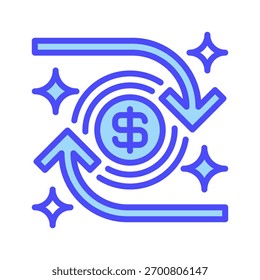 Zeilensymbol für Rückgabepfeile, Umrisssymbol für Gewinnzyklus, Investitionsfluss, Geschäftswiederherstellung, Finanzumsatz und Prozessoptimierung. Vektorsymbol.