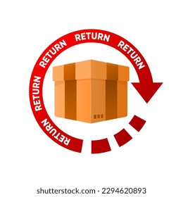 Return box package policy sign. Goods exchange line icon on delivery box. Vector illustration.