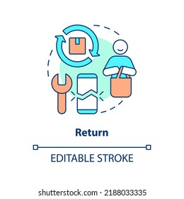 Return concept icon. Reverse logistics. Component of supply chain management abstract idea thin line illustration. Isolated outline drawing. Editable stroke. Arial, Myriad Pro-Bold fonts used