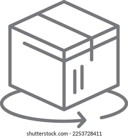 Icono de servicio de entrega de devolución con estilo de contorno negro. Relacionado con el seguimiento de pedidos, el hogar de entrega, el almacén, el camión, el scooter, el correo y los iconos de carga. Símbolo de envío. Ilustración del vector